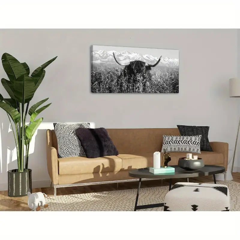 Black & White Farmhouse Cow Rustic Wall Art canvas office home room framed 120x60cm