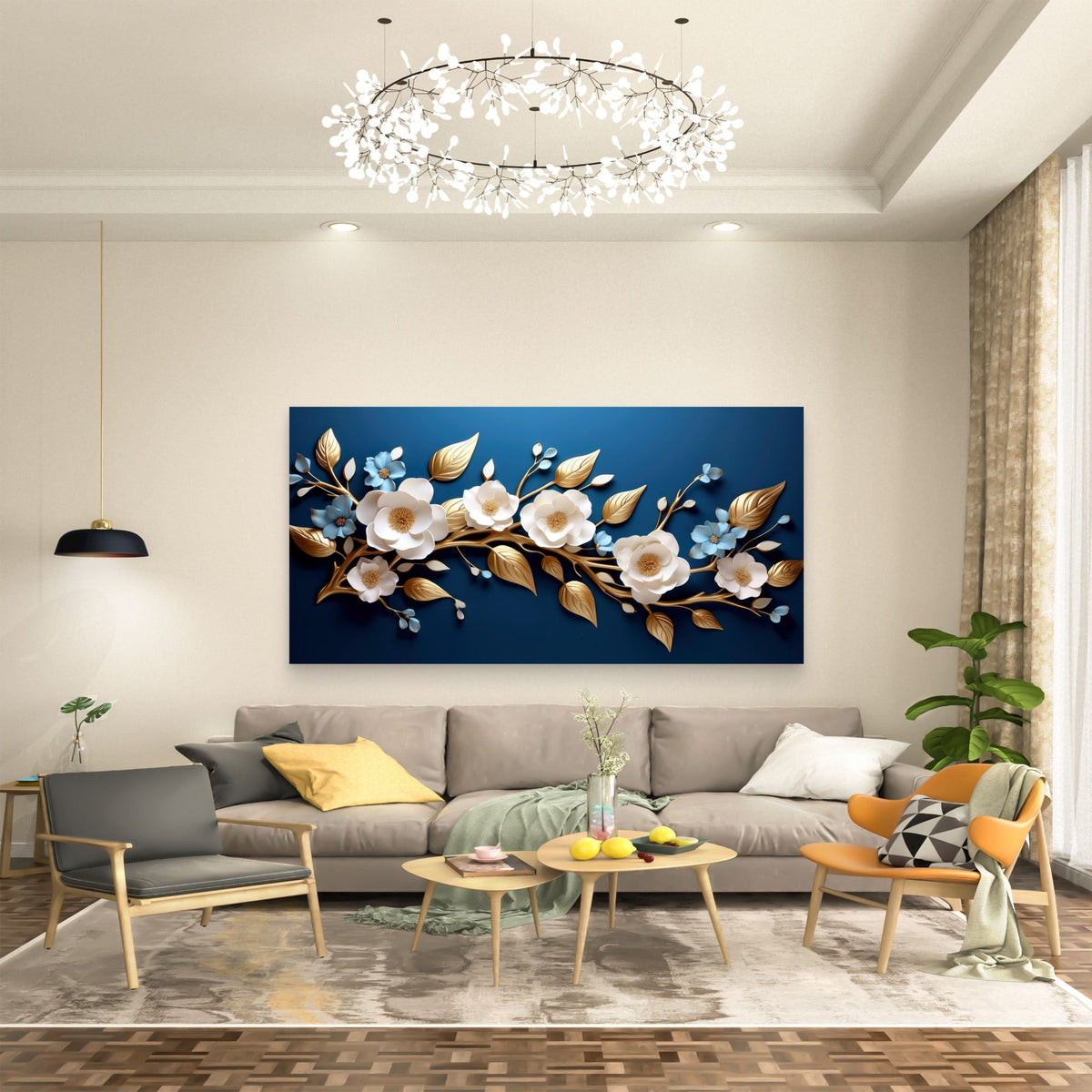 Golden Midnight Bloom Elegance Wall Art Canvas Office Home Room Framed 120x60cm