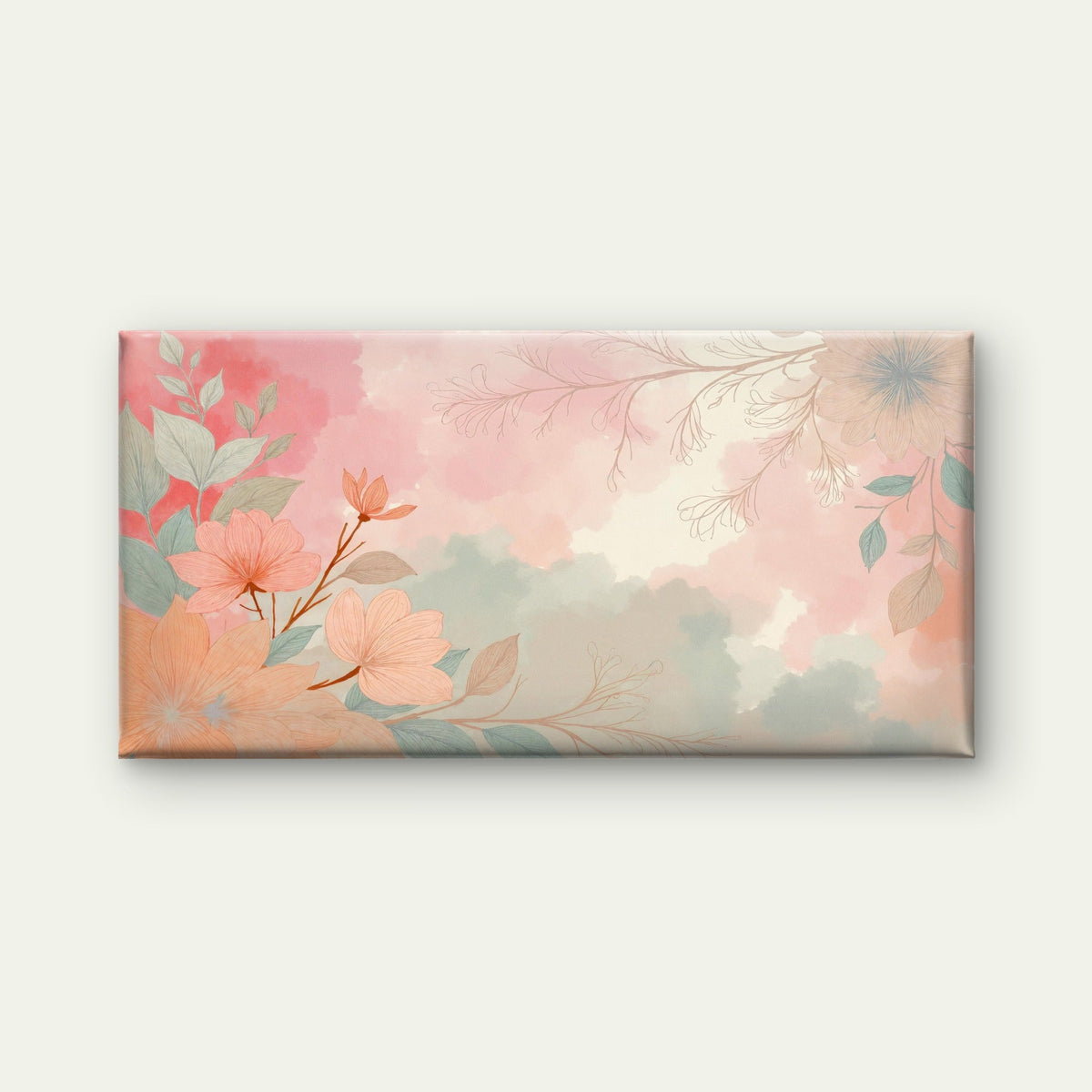 Serene Pink Botanical Blossom Wall Art Canvas Office Home Room Framed 120x60cm