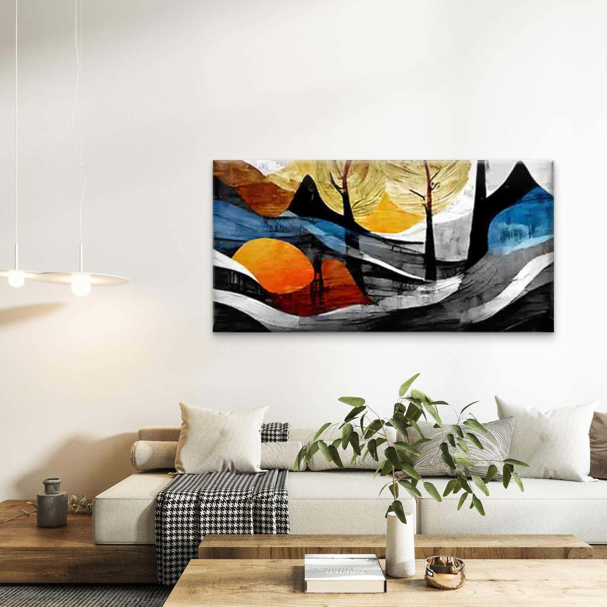 Modern Abstract Landscape Wall Art Canvas Office Home Room Framed 80x45cm