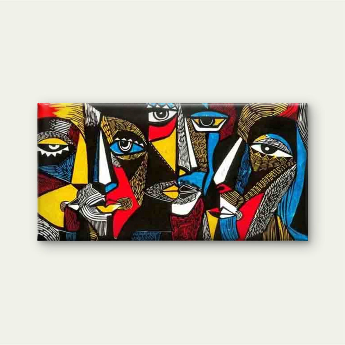 Modern Abstract Faces Wall Art Canvas Office Home Room Framed 80x45cm