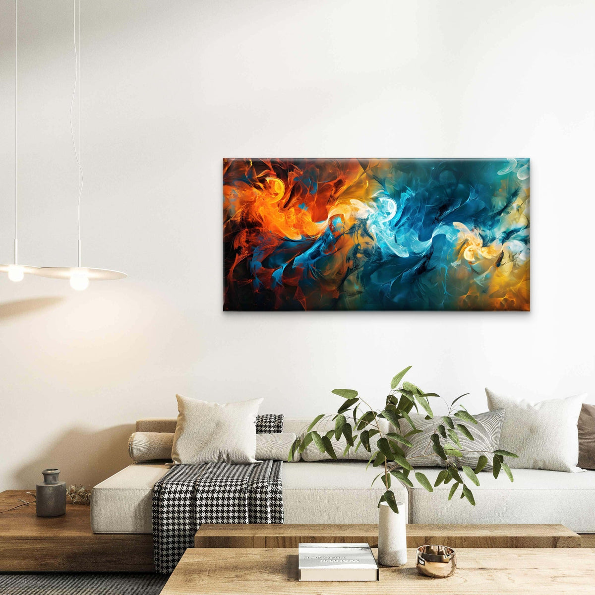 Abstract Swirling Fire Ice Wall Art Canvas Office Home Room Framed 120x60cm