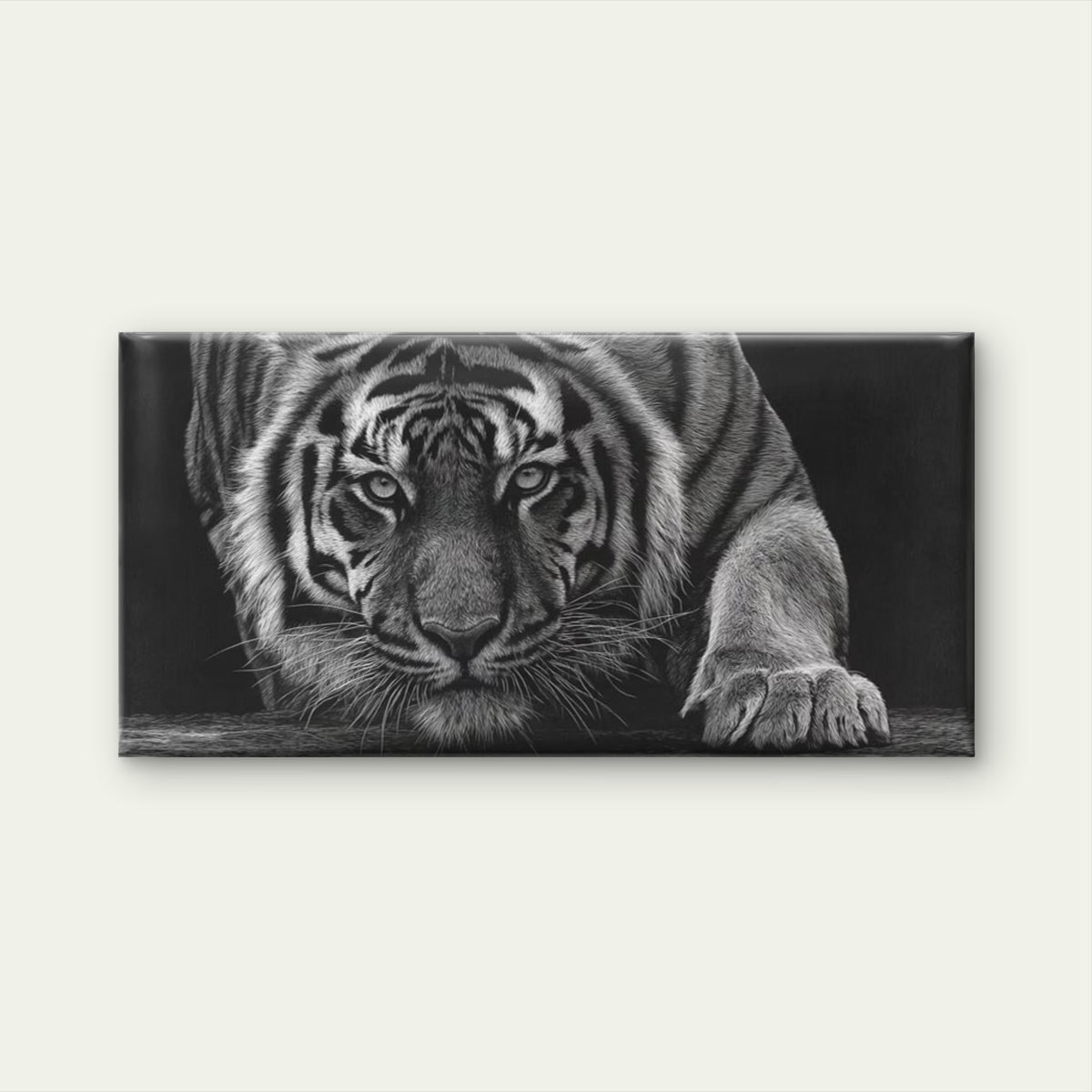 Tiger Striking Gaze Wall Art Canvas Office Home Room Framed 80x45cm