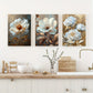 3pcs Luxurious Peony Elegant Floral Blossom Classic Design Metal Print Ready to Hang Art