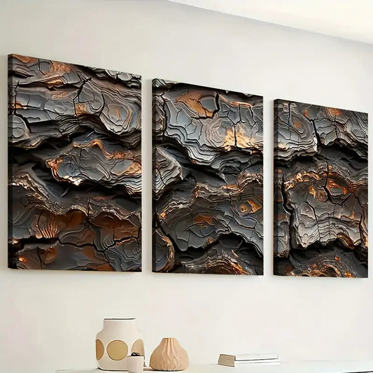 3pcs Modern Art Style Abstract Tree Exterior Texture Art Wall Art Set Canvas Framed 40x60cm - High Quality Print 100% Australian Made Wall Canvas Ready to Hang