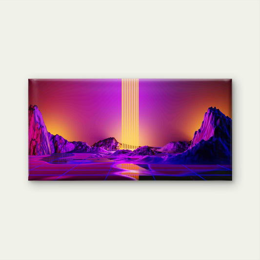 Abstract Retro 80s Landscape Wall Art Canvas Office Home Room Framed 80x45cm