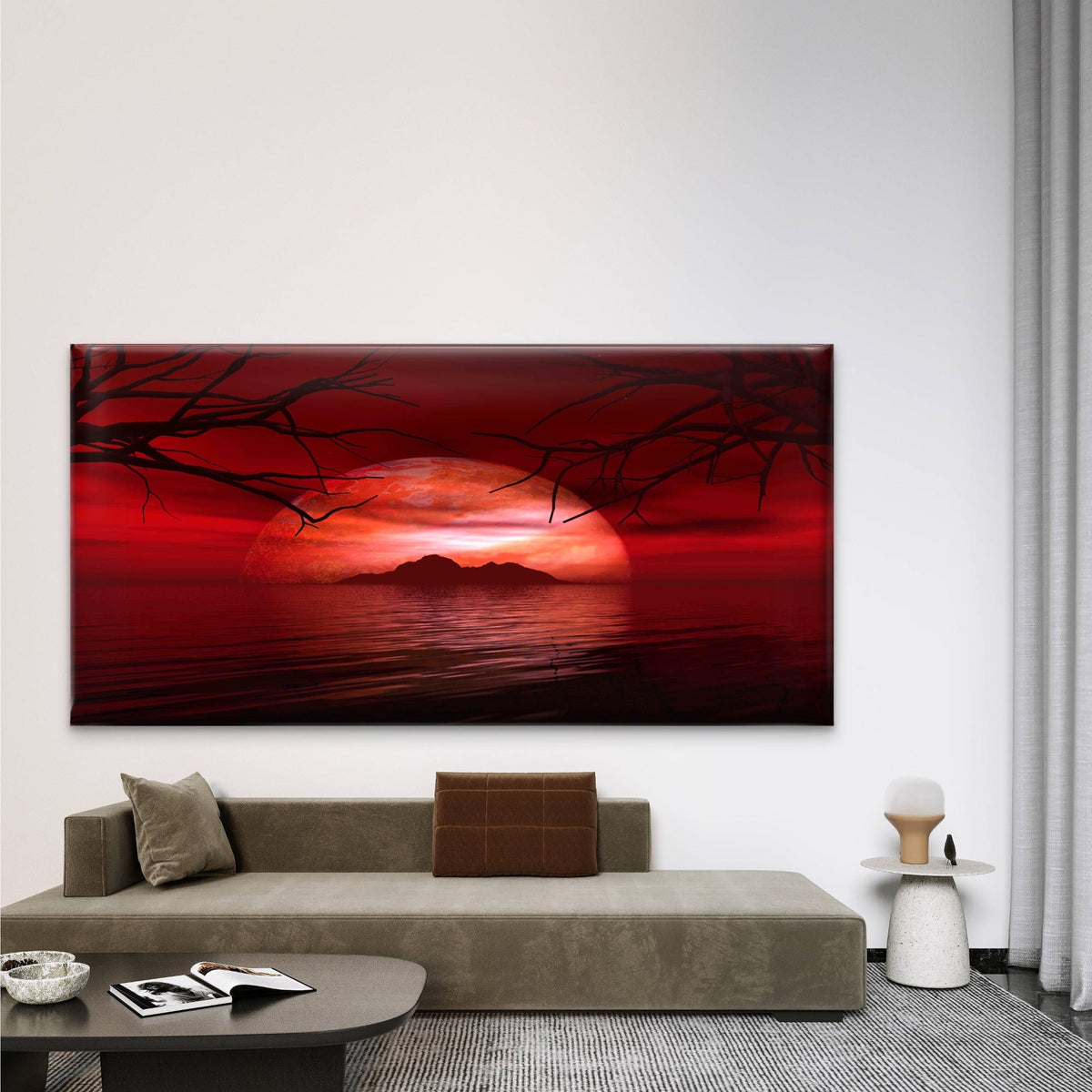 Moon Setting Over An Island Wall Art Canvas Office Home Room Framed 80x45cm