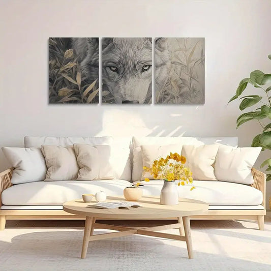 3pcs Close-up of the face and eyes of an Arctic wolf Metal Print Ready to Hang Art