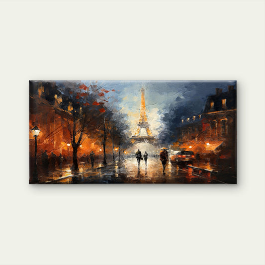 Paris Eiffel Tower Night Street Wall Art Canvas Office Home Room Framed 80x45cm