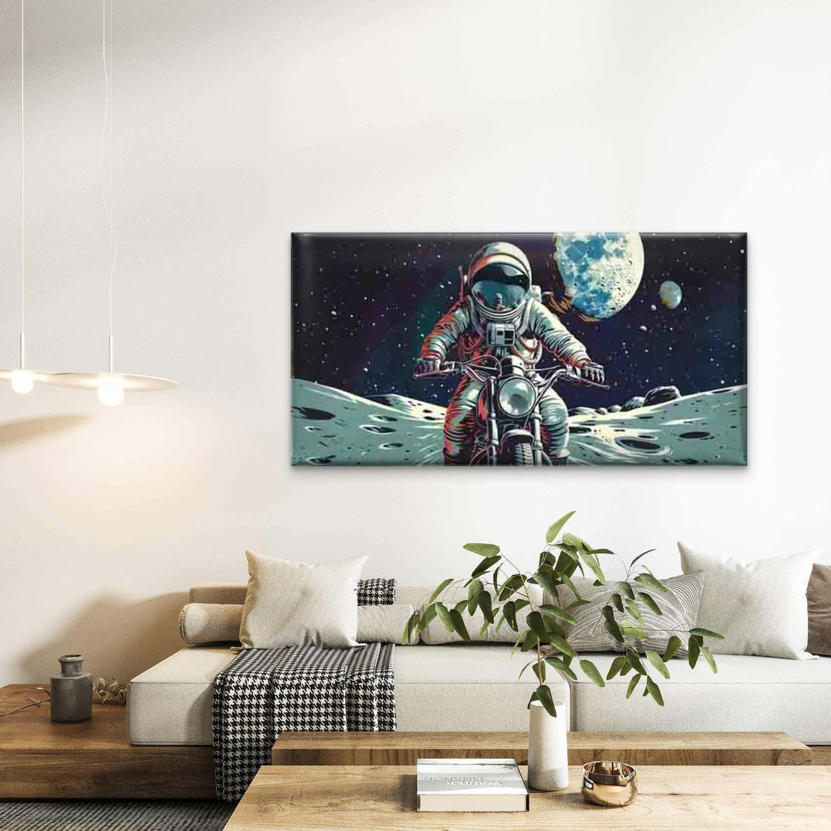Astronaut Riding Motorcycle Wall Art Canvas Office Home Room Framed 120x60cm