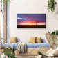 Field Covered Greenery With Bare Tree Cloudy Sky Pink Sunset Wall Art Canvas Office Home Room Framed 120x60cm