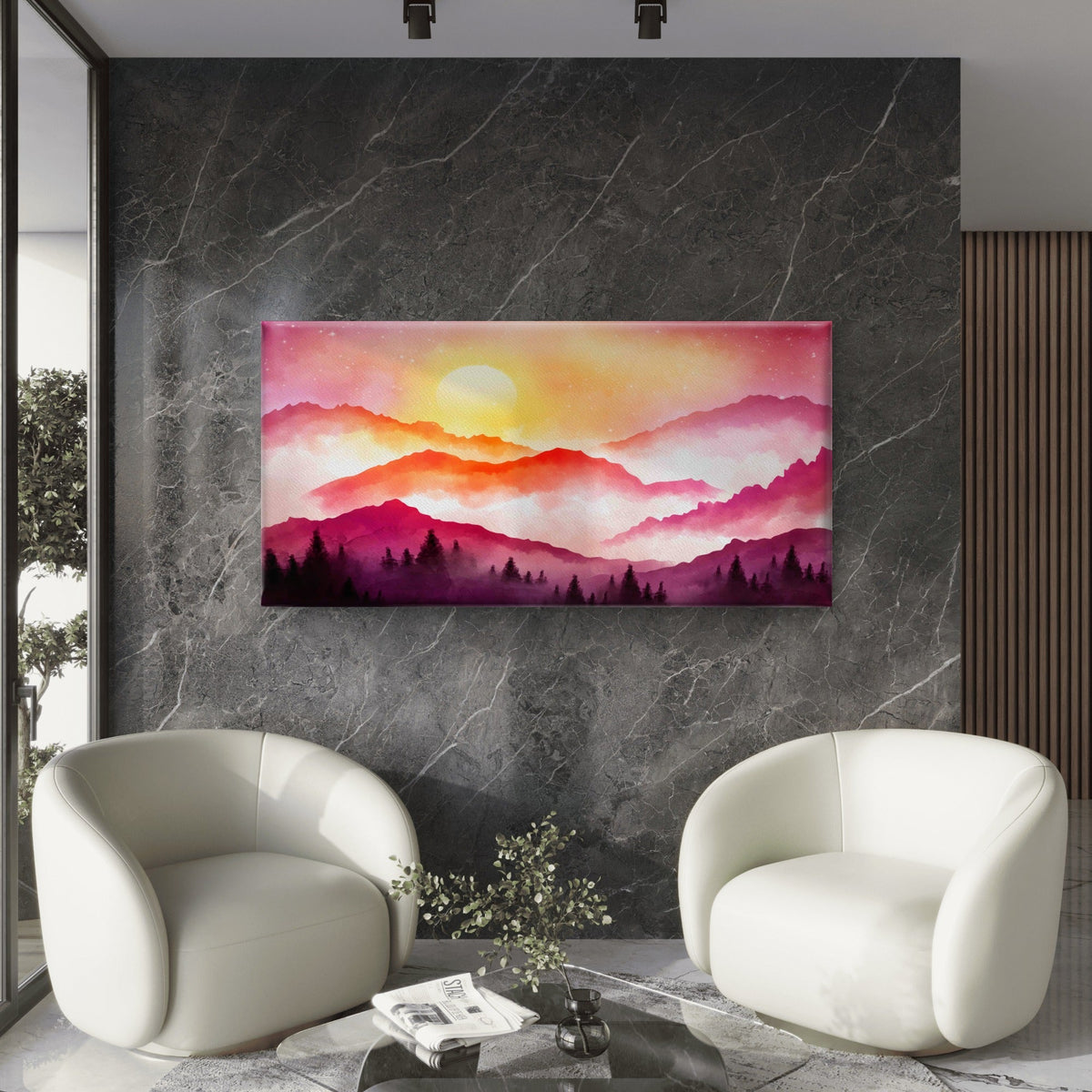 Sunset Over Misty Mountains Wall Art Canvas Office Home Room Framed 120x60cm