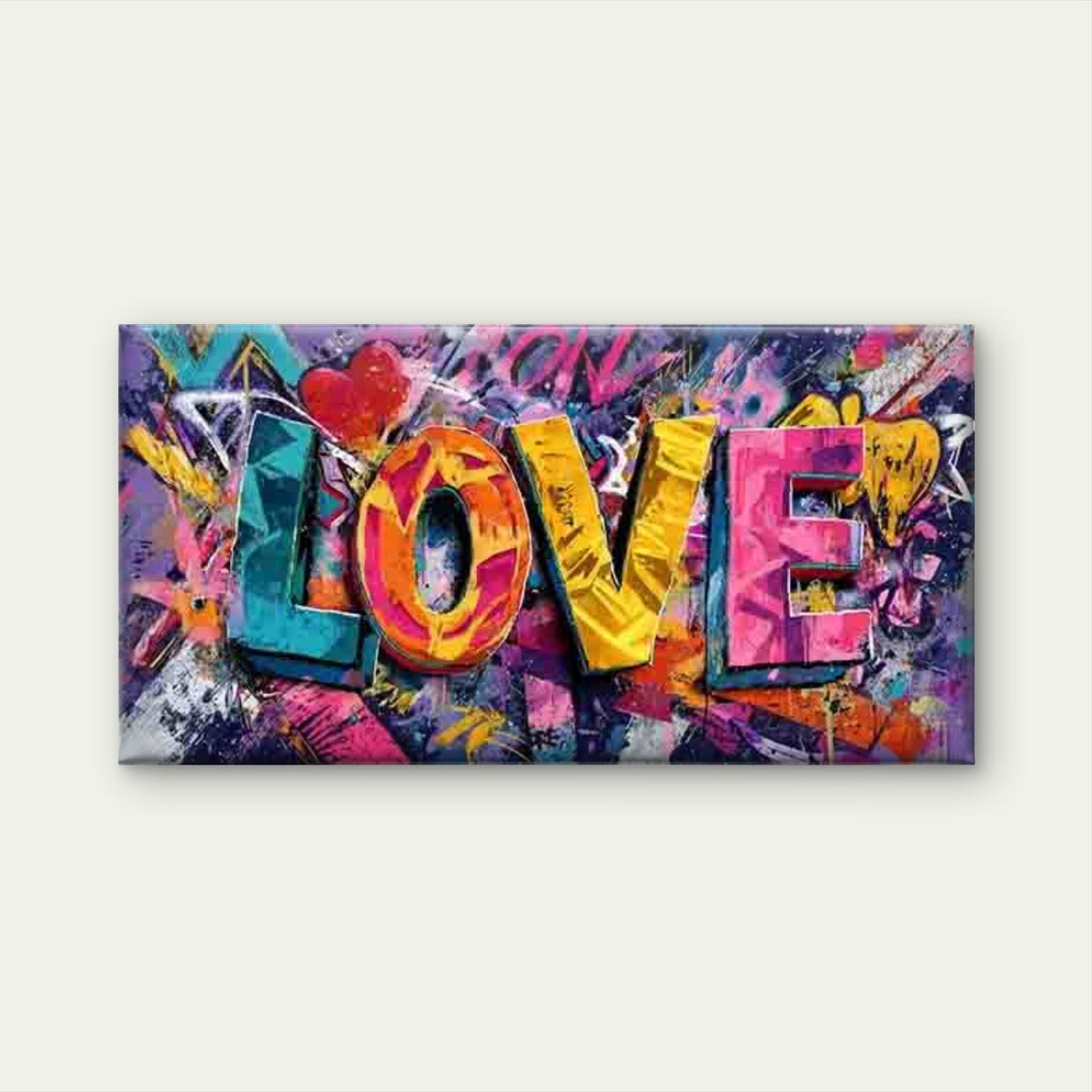 Colorful Graffiti LOVE Text Wall Art Canvas Office Home Room Framed 80x45cm