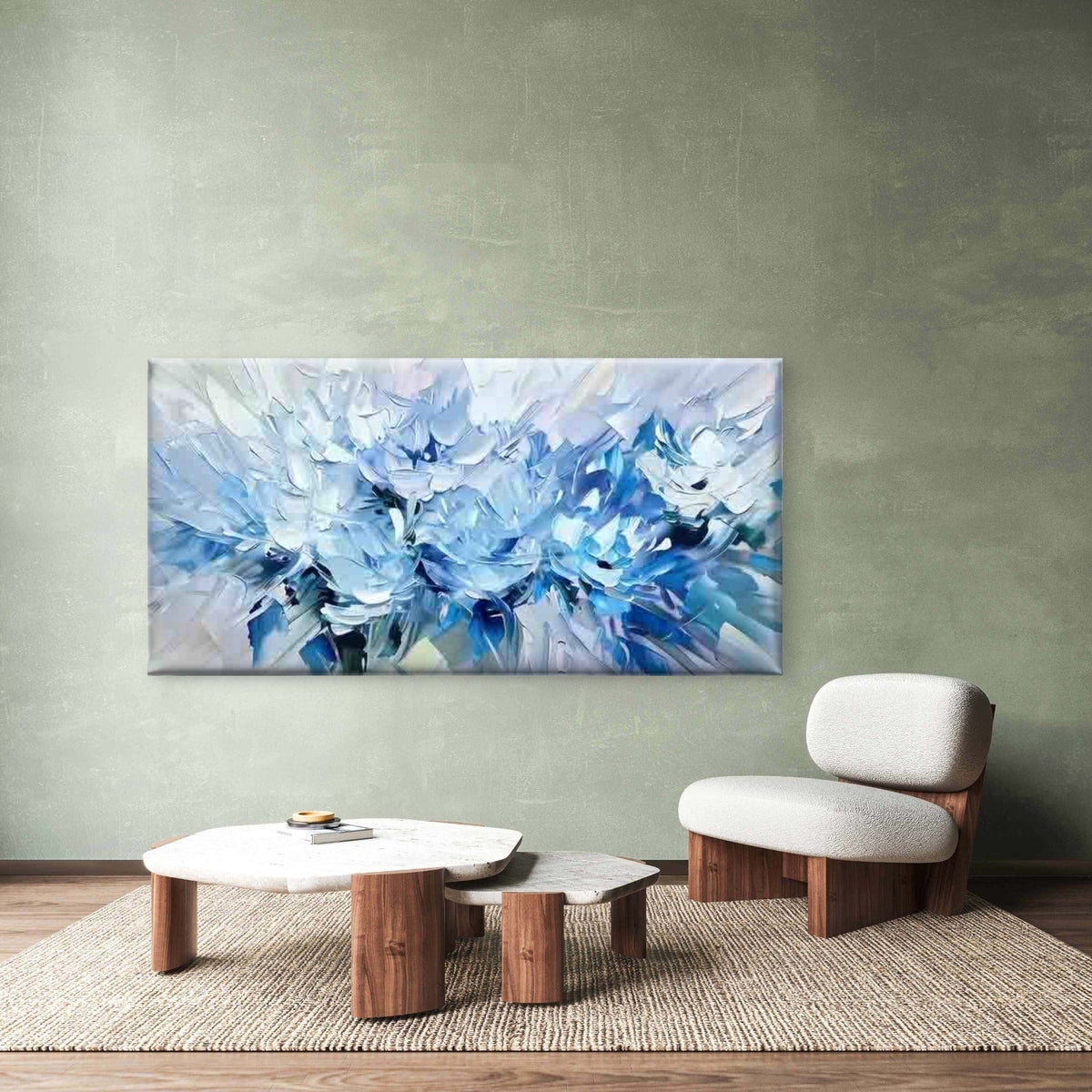 Abstract Blue Flower Wall Art Canvas Office Home Room Framed 120x60cm