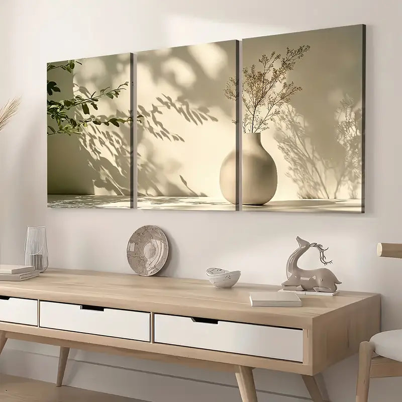 3pcs Simple Style Modern Potted Plant Art Shadow Wall Art Set Canvas Framed 40x60cm - High Quality Print 100% Australian Made Wall Canvas Ready to Hang