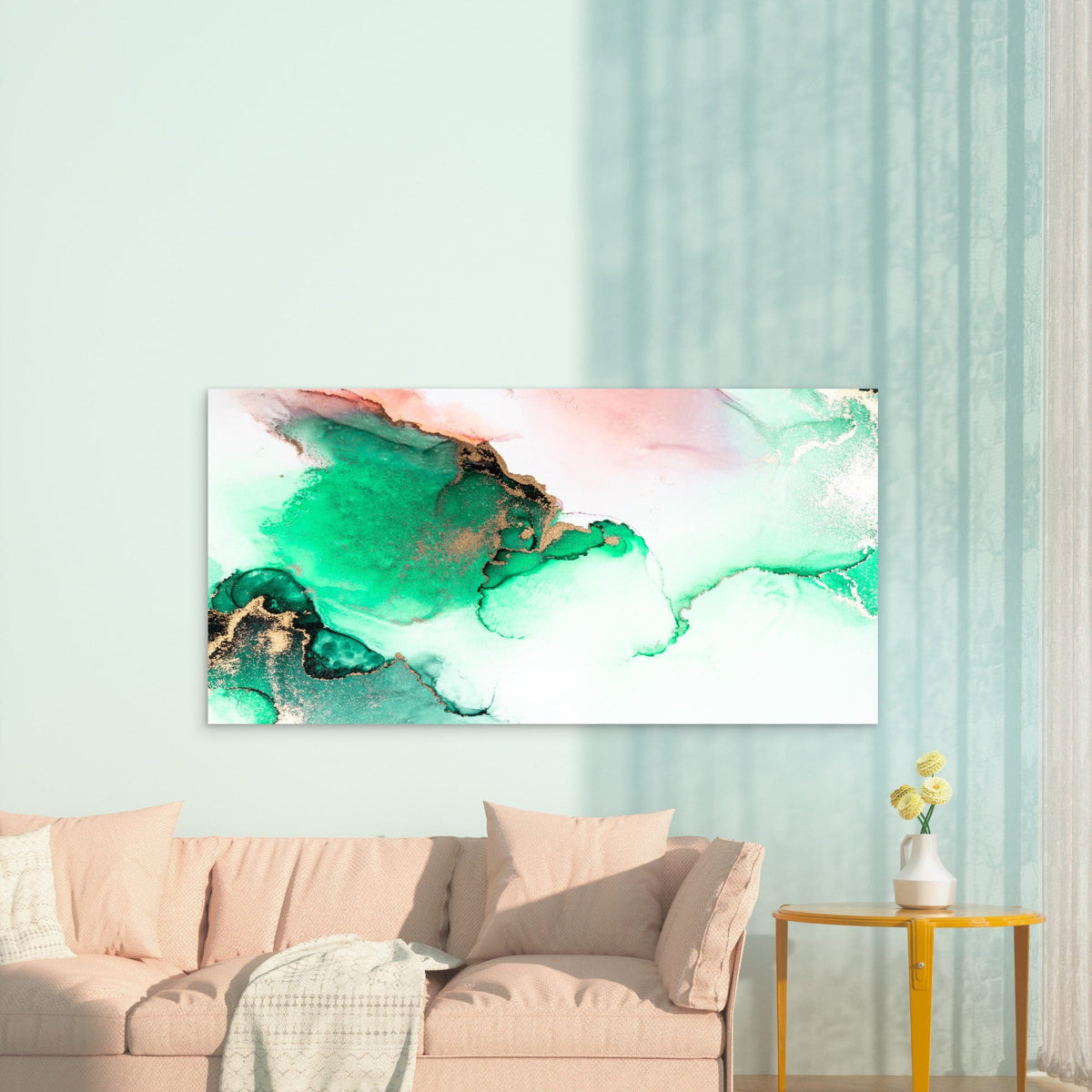 Jade Currents Golden Mist Wall Art Canvas Office Home Room Framed 120x60cm