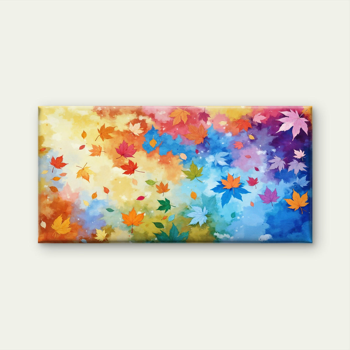 Rainbow Autumn Leaf Collage Wall Art Canvas Office Home Room Framed 120x60cm