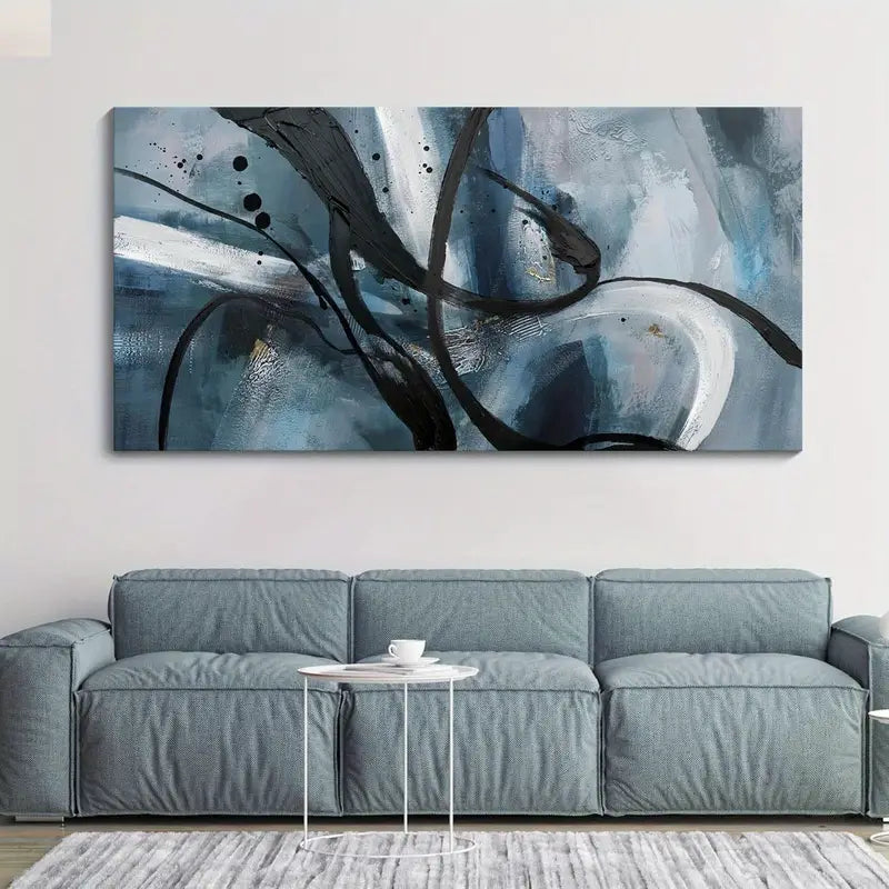 Black And White Graffiti Lines Wall Art canvas office home room framed 120x60cm