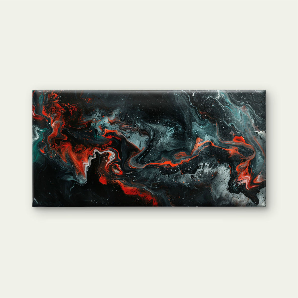 Abstract Liquid Red Black Wall Art Canvas Office Home Room Framed 80x45cm