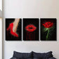 3pcs Abstract Fashion Red High Heels, Lips, Red Rose Metal Print Ready to Hang Art