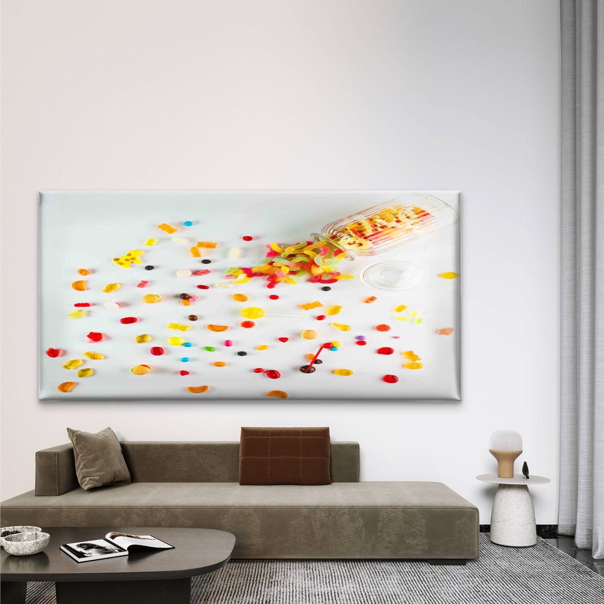 Candies Spilled From Glass Jar Wall Art Canvas Office Home Room Framed 80x45cm