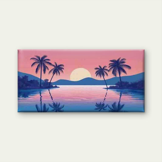 Tropical Sunset Landscape Wall Art Canvas Office Home Room Framed 80x45cm