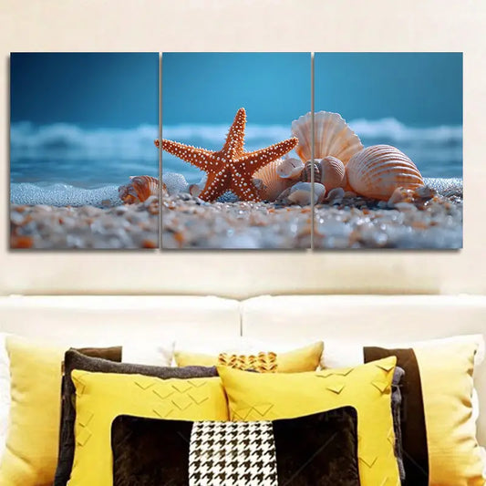 3pcs Sea shells and starfish Metal Print Ready to Hang Art