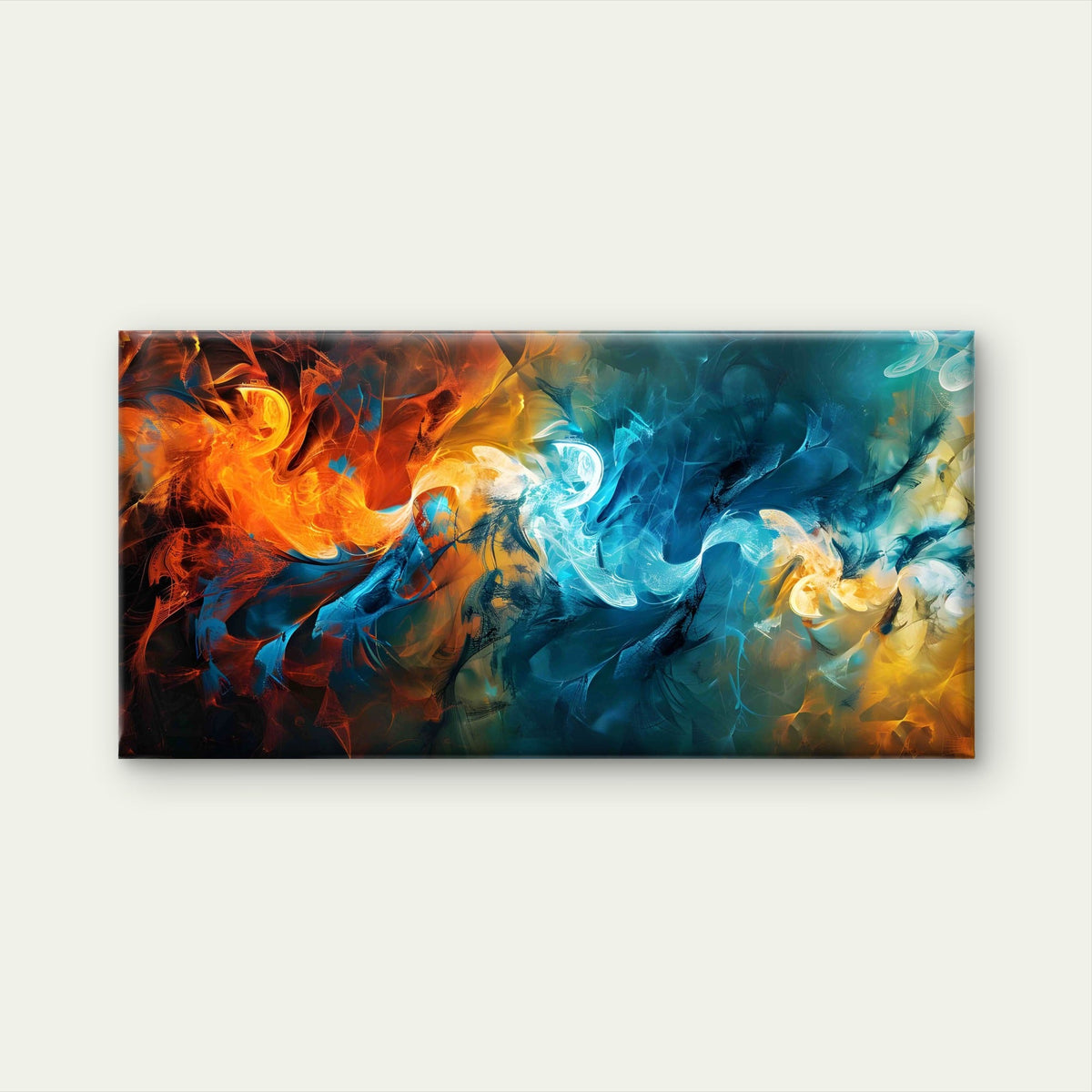 Abstract Swirling Fire Ice Wall Art Canvas Office Home Room Framed 120x60cm