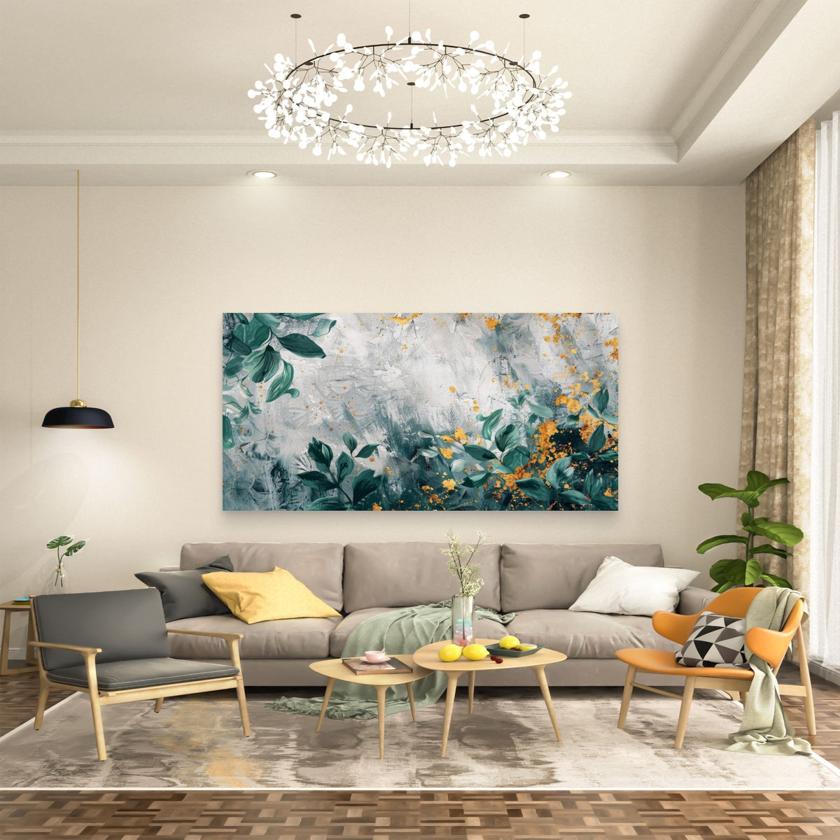 Emerald Gold Abstract Verdure Wall Art Canvas Office Home Room Framed 80x45cm