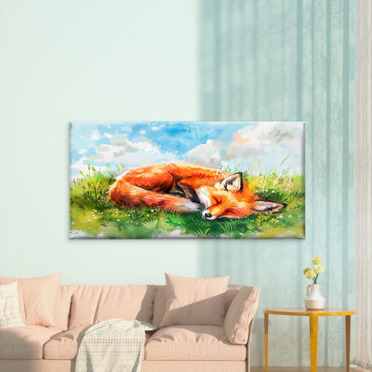 Sleeping Fox In Meadow Wall Art Canvas Office Home Room Framed 80x45cm