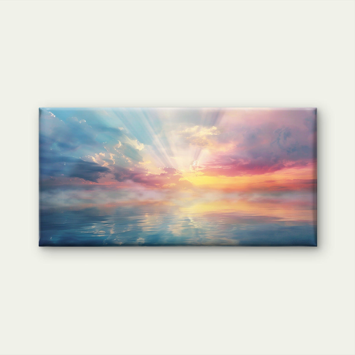 Dreamy Pastel Sea Sunrise Wall Art Canvas Office Home Room Framed 80x45cm