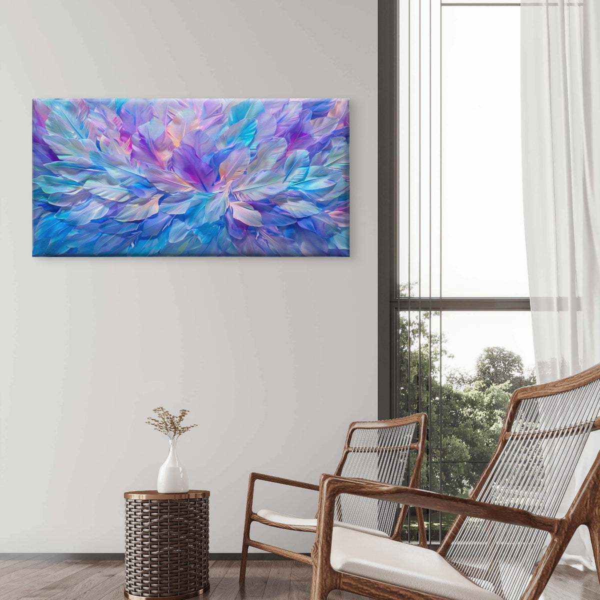 Modern Violet Fluffy Feather Wall Art Canvas Office Home Room Framed 80x45cm