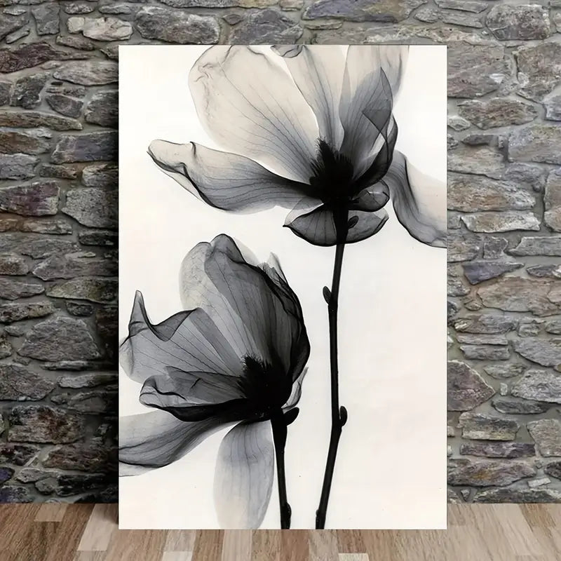 Abstract Modern Black & White Flower Print 100% Australian Made 40x60cm Stretched Canvas Ready to Hang