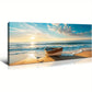Beach Ocean Sunset Blue Waves Coastal Scene Boat & Seagulls Wall Art canvas office home room framed 120x60cm