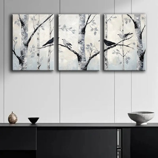 3pcs Silvery Birch Metal Print Ready to Hang Art