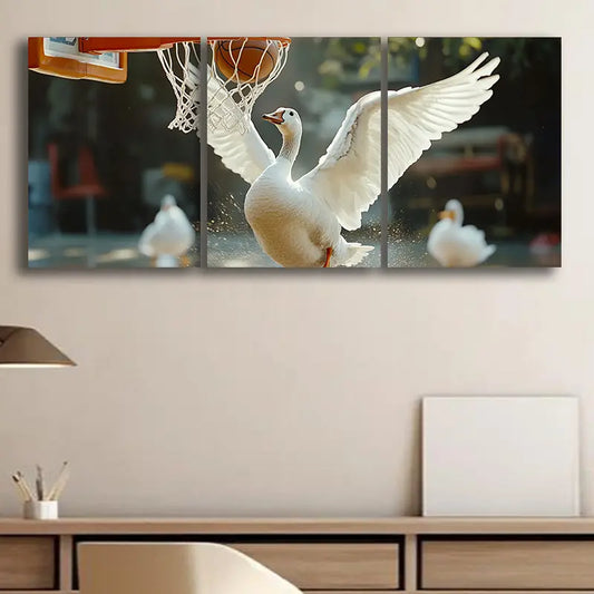3pcs Ducks Playing Basketball Metal Print Ready to Hang Art