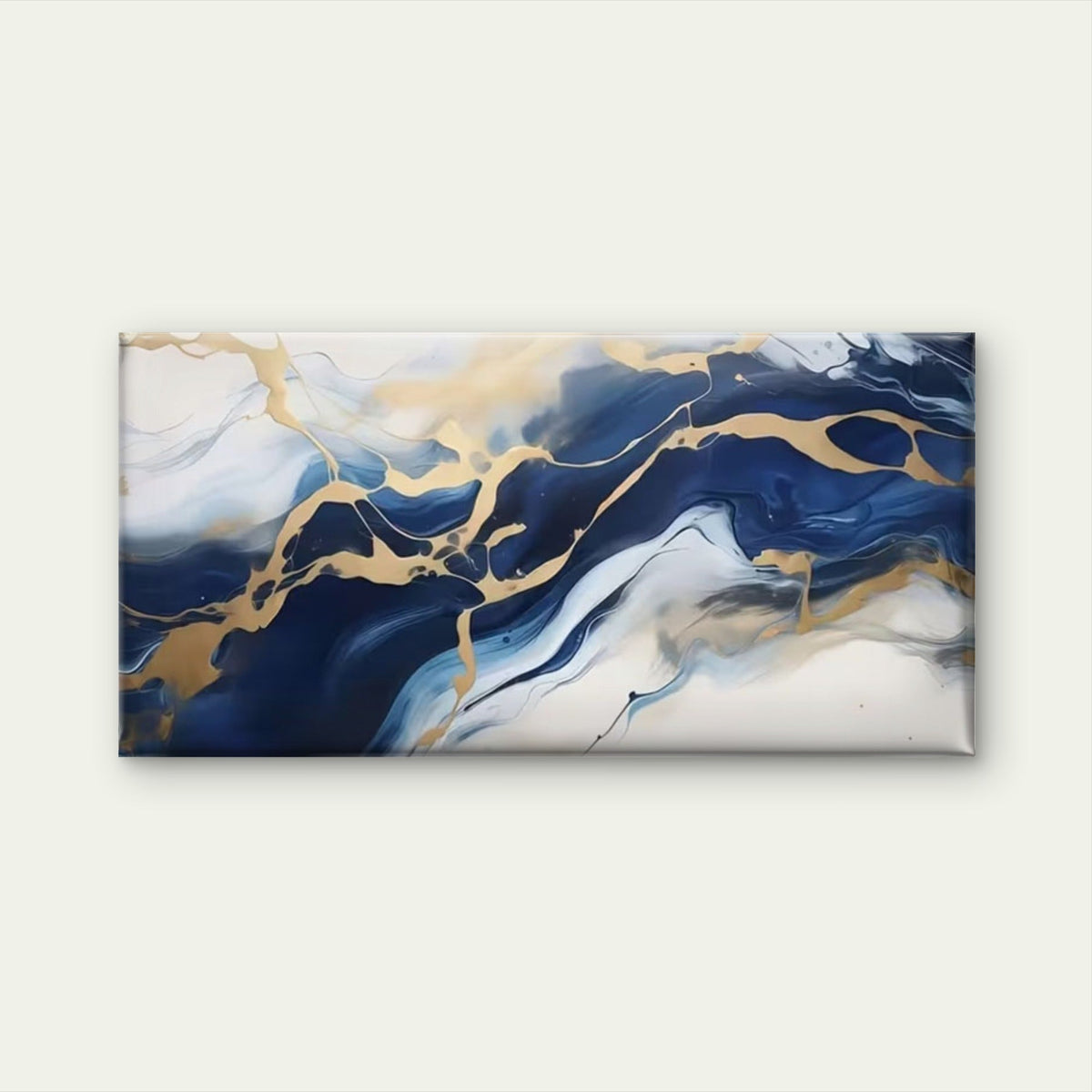 Blue, Golden & White Marble Wall Art Canvas Office Home Room Framed 120x60cm