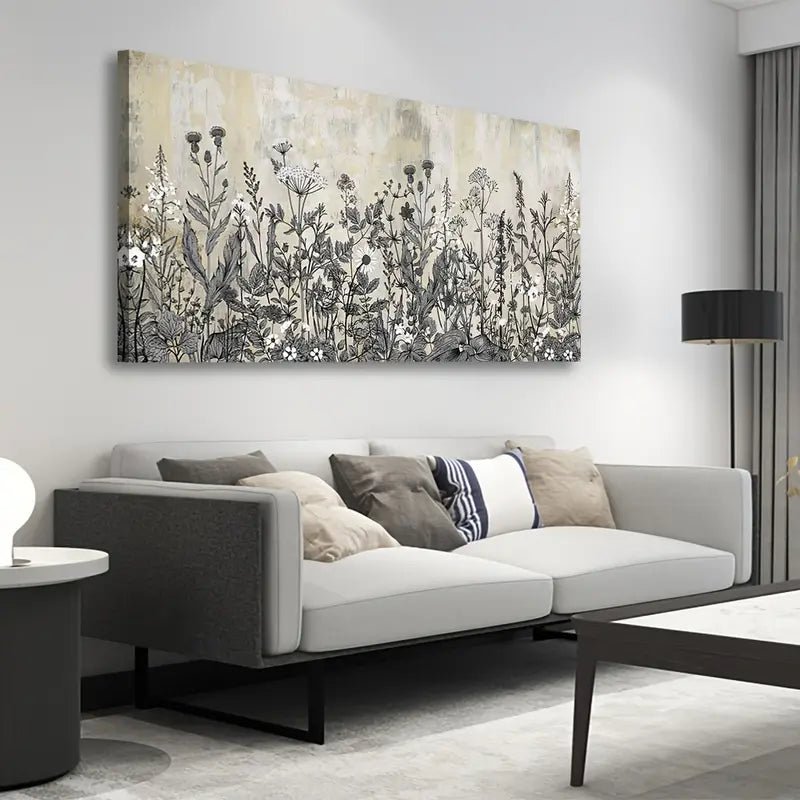 Botanical Rustic Beige Flower Plants Nature Wall Art canvas office home room framed 120x60cm