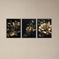 3pcs Elegant Black & Golden Big Floral Metal Print Ready to Hang Art