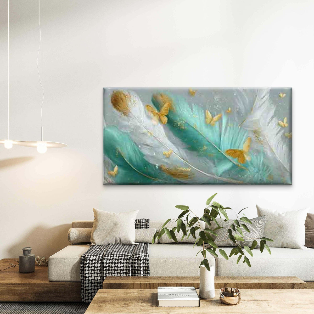 Abstract Feathers And Butterfli Wall Art Canvas Office Home Room Framed 120x60cm