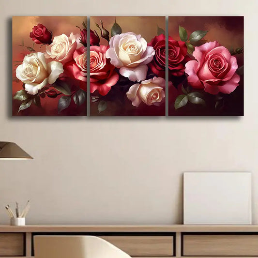 3pcs Colorful Roses Metal Print Ready to Hang Art