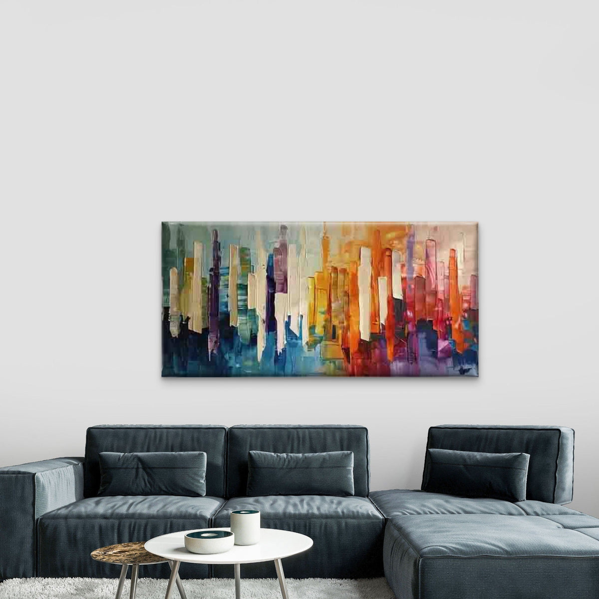 Abstract City Skyline Painting Wall Art Canvas Office Home Room Framed 120x60cm