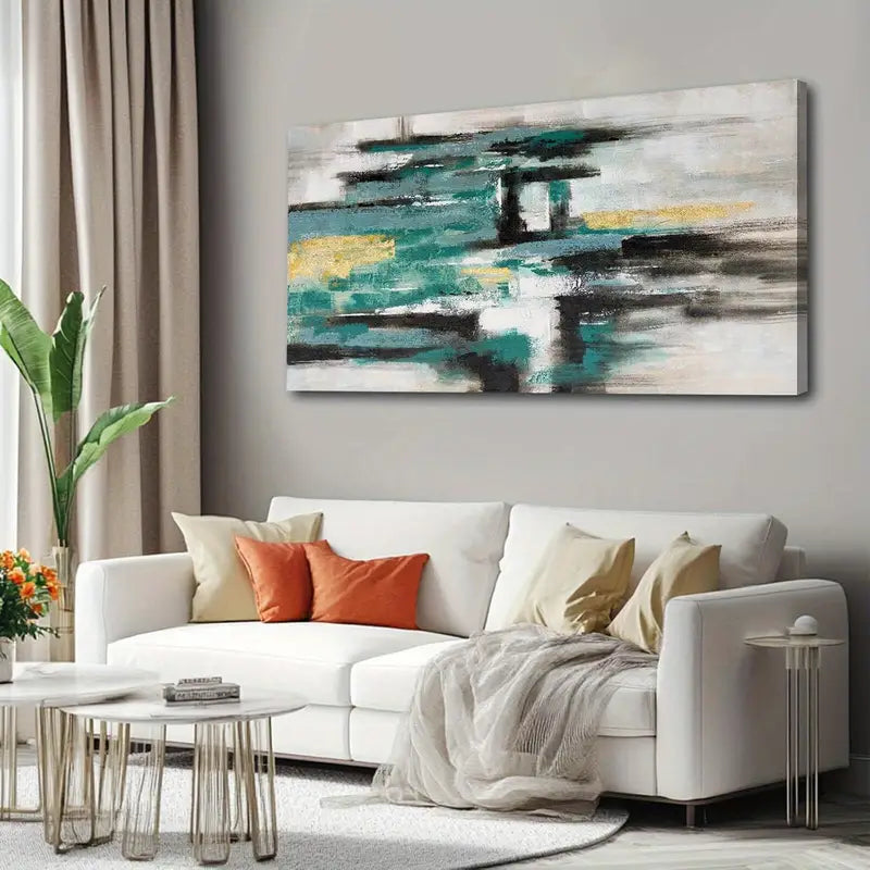 Green and Golden Abstract Wall Art canvas office home room framed 120x60cm