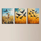 3pcs Contemporary Wheat & Animal Design Golden Metal Print Ready to Hang Art