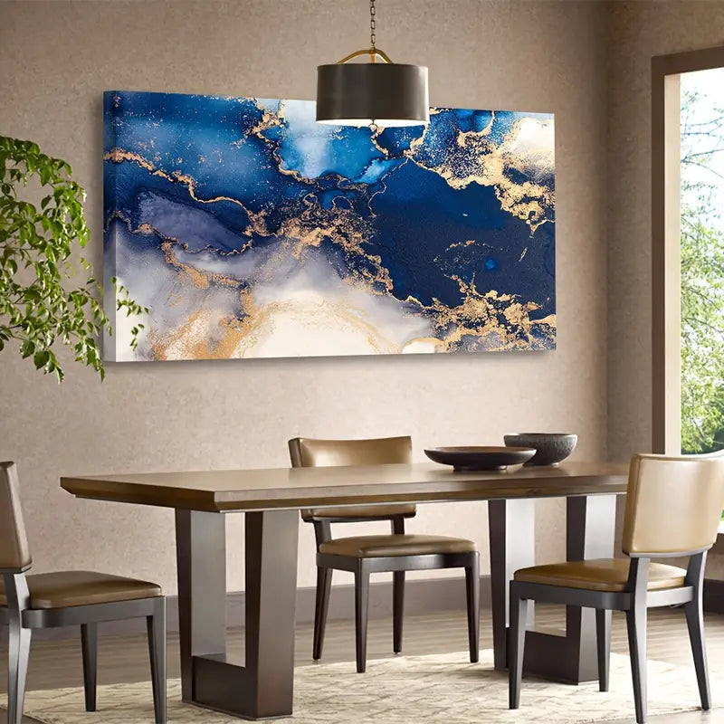 Abstract Blue Quasi-Golden Deep Blue Ocean Wall Art canvas office home room framed 120x60cm