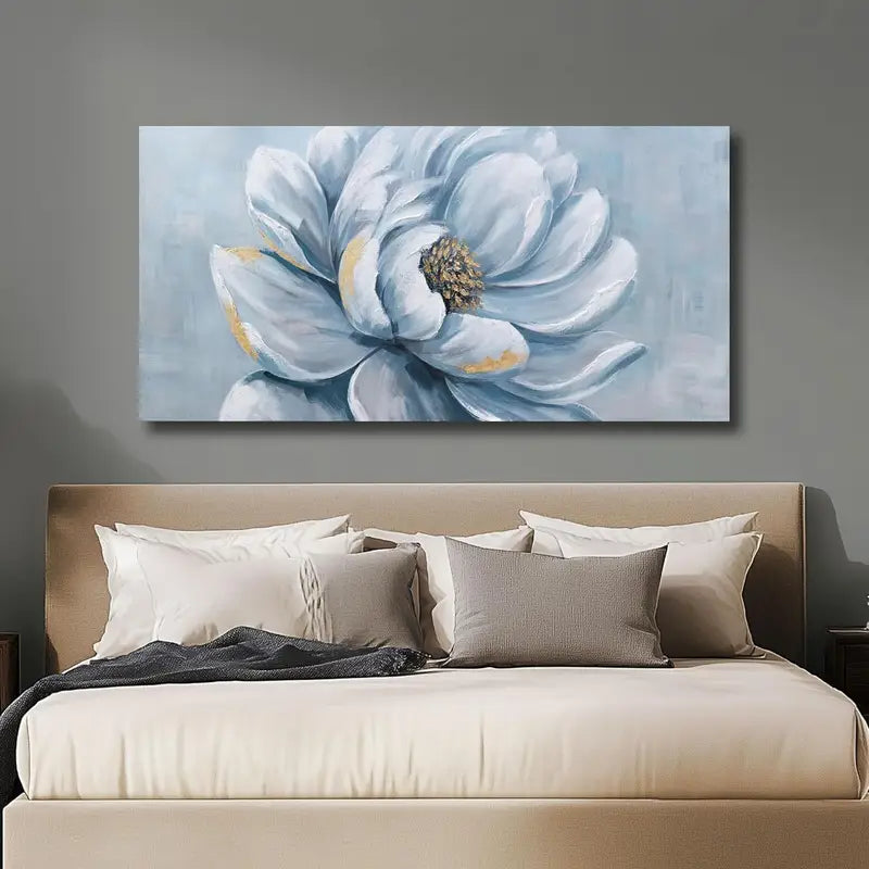 Floral Blue & White Funky Wall Art canvas office home room framed 120x60cm