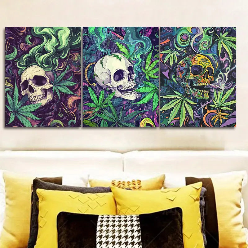 3pcs Psychedelic Skull Metal Print Ready to Hang Art