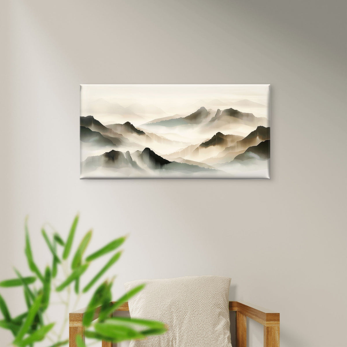 Abstract Chinese Mountain Fog Wall Art Canvas Office Home Room Framed 120x60cm