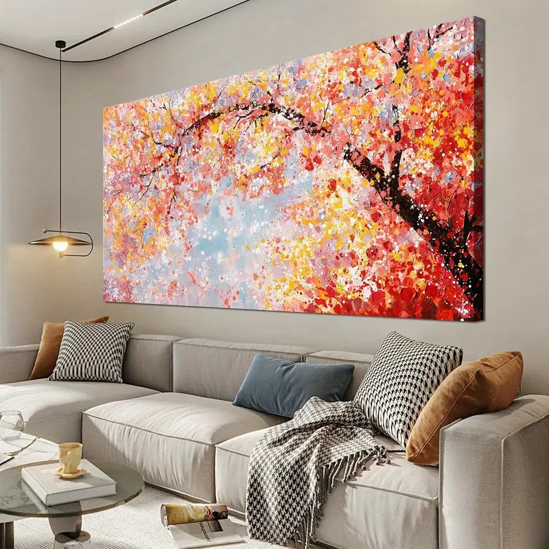 Vibrant Colorful Leaves Modern Abstract Wall Art canvas office home room framed 120x60cm