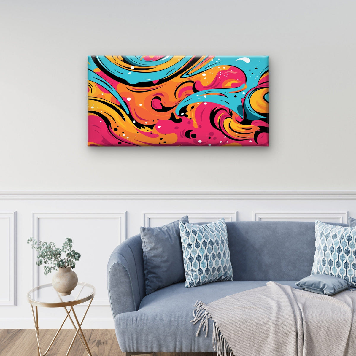 Modern Retro Fluid Wave Mix Wall Art Canvas Office Home Room Framed 120x60cm
